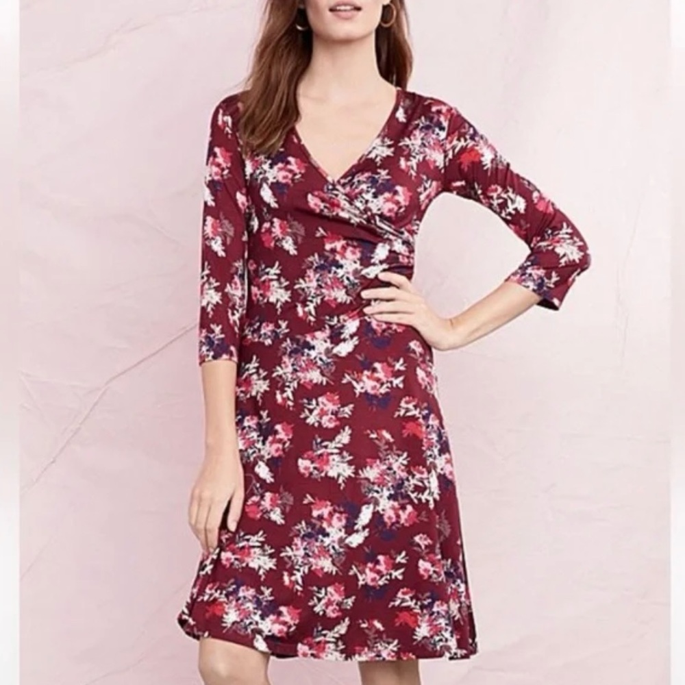 Garnet Hill Brianna Surplice Faux Wrap Floral Dress Size S